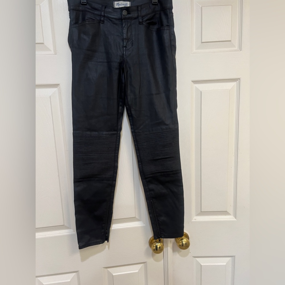 Madewell Skinny Skinny Moto Wax Coated Jeans in Black size 28